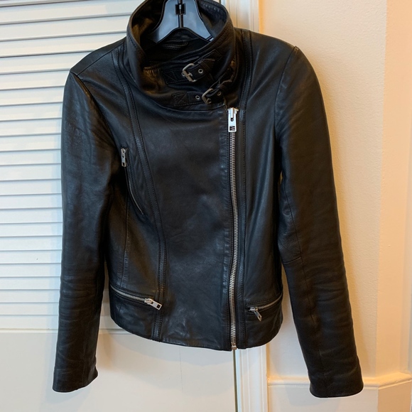 AllSaints Women's Black Bales Leather Biker Jacket - Picture 7 of 8